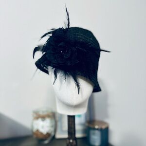 White House Black Market Vintage Black Feathered Hat